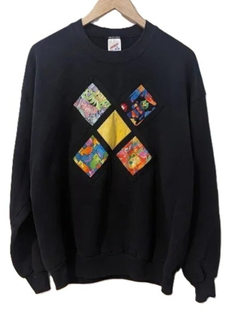 Vintage Cat Patchwork Quilted Sweatshirt Dopamine Dressing Jerzees XL 90's‎